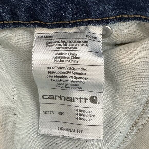 Carhartt Womens Jeans Size 14 Regular Original Fit Straight Leg Dark Wash Denim - Picture 14 of 15